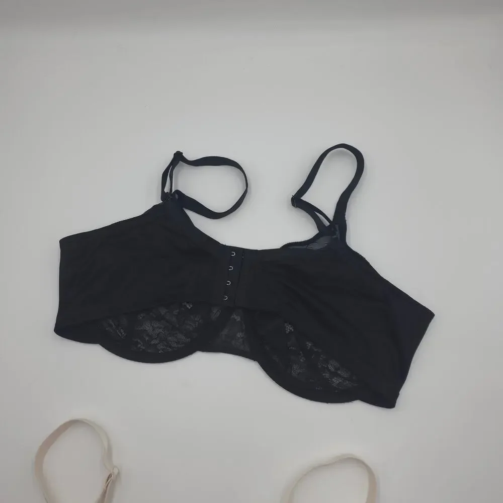 HSIA Bundle of Two Enchante Unlined Lace Underwire Bra Black Cream Size 40DD - Picture 5 of 10